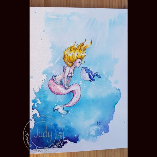 Aquarelle, Sirène et Baleineau