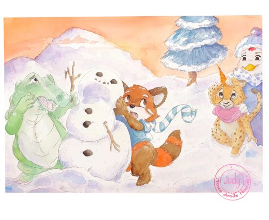 Aquarelle, Jouons dans la neige.jpeg
